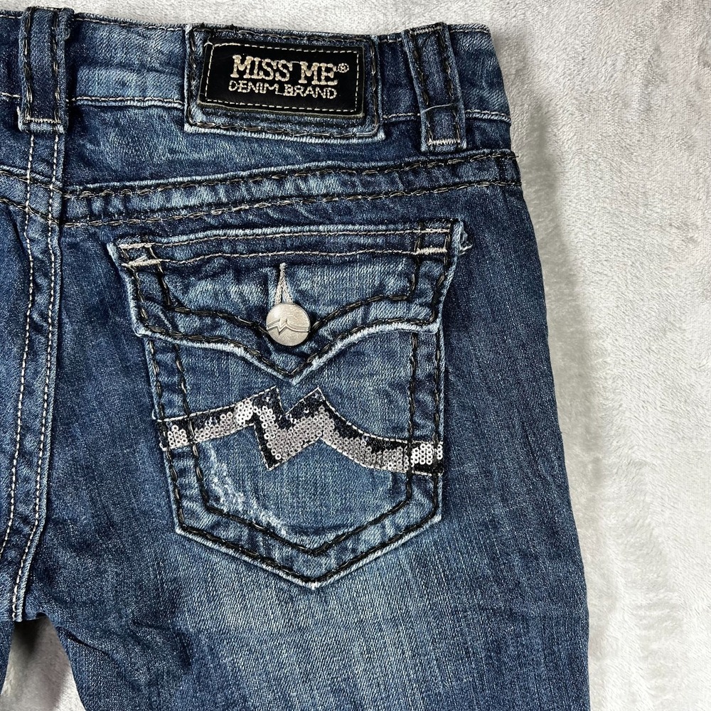 Miss Me Jeans Womens 28 Straight Leg Dark Wash Sequin Pocket Flap Denim